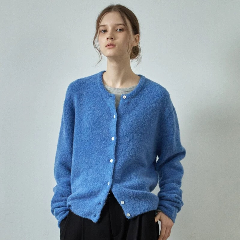 Faca*E Patte*N Alpaca Knitted Cardigan Women's Autumn and Winter Thickeneded Warm Casual Round Neck Sweater Top