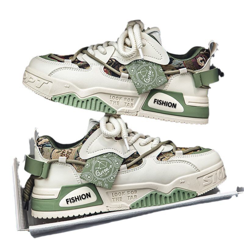 Giày sneaker nam cổ thấp đế dày tăng chiều cao, thiết kế phối màu cá tính, dây buộc phía trước — Kashi ST178, ST178 Milan, ST178 m xanh lục