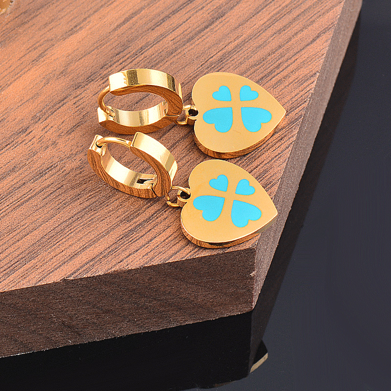 Fashion Heart Shape Titanium Steel Plating Dangling Earrings 1 Pair