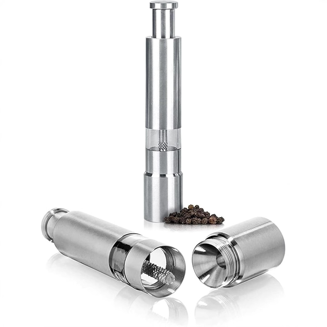 Molino de pimienta manual de acero inoxidable Molino de pimienta de prensa manual Molino de pimienta doméstico Molino de pimienta negro en stock