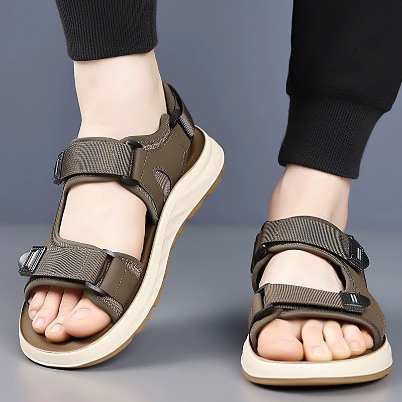 Популярные летние сандалии 2025 года с открытым носком, на толстой подошве, мужские пляжные туфли для улицы, повседневные с мягкой подошвой, модные трендовые туфли для дропшиппинга