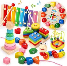 木质儿童早教益智教具俄罗斯方块积木七巧板拼图敲琴组合玩具批发