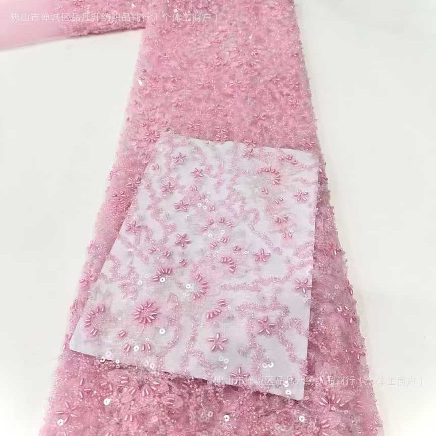 Tejido de boda, vestido de bordado de perlas, moda transfronteriza de alta calidad, tela de bordado tridimensional, perlas de arroz