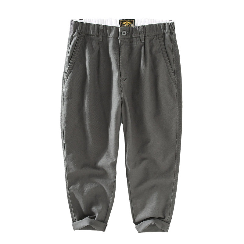Men's cropped pants for spring and autumn, tapered slimming and elastic slim fit casual pants, Korean version versatile leg length pants_voghion.com