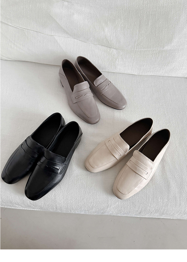 Giày loafer nữ mũi tròn da bò, gót vuông 2.5 cm phong cách Pháp — màu nâu chi tiết 23