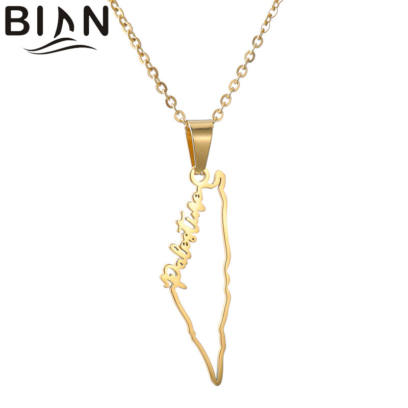 Hollow Palestinian Map Letter Stainless Steel Pendant European and American Cross-border New Creative Fashion Personality Necklace Hollow Palestinian Map Letter Stainless Steel Pendant European and American Cross-border New Creative Fashion Personality Necklace