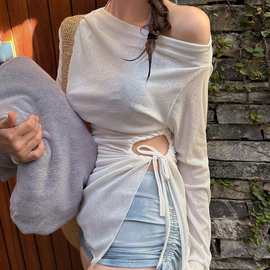 纯欲风泳衣美式扎染蓝色运动分体平角比基尼罩衫三件套慵懒防晒