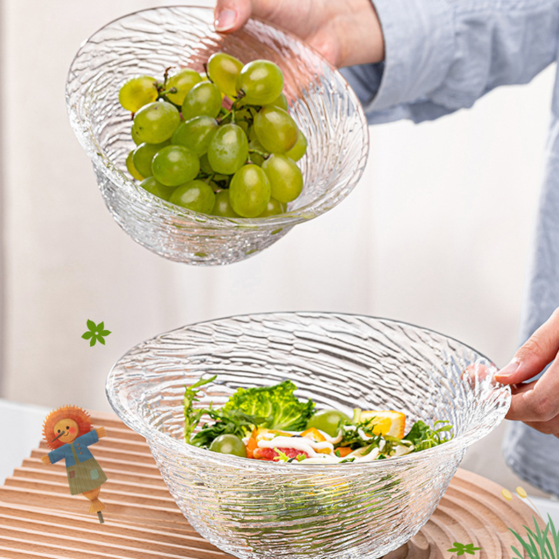 Transparent Glass Bowl Simple Bowl ins Fruit and Vegetable Salad Cooking Bowl Internet Celebrity Personalized Bowl High Color Value Straw Hat Bowl