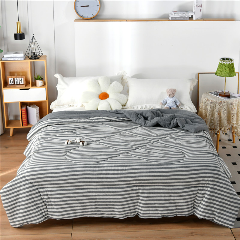 Japanese-Style Jersey Cotton Summer Quilt Striped All-Cotton Knit Air-Conditioning All-Season Quilt for Double, Infants, and Children Nap Quilt