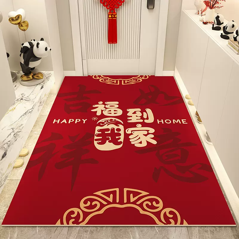 新中式入户门地垫可擦免洗脚垫新年装饰pvc皮革地垫易打理防滑垫