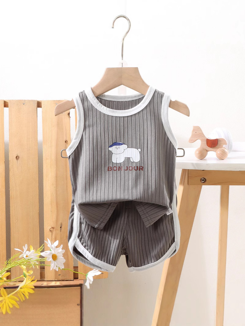 Traje de chaleco para niños, pantalones cortos sin mangas de seda de hielo finos de verano para niños y niñas, traje deportivo de ocio para bebés de dos piezas