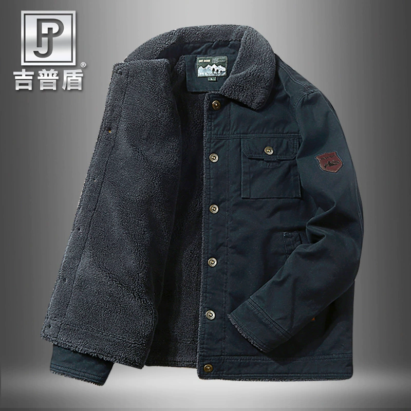 Мужская хлопковая куртка с подкладкой из овечьей шерсти, утепленная для тепла, подходит для мужчин среднего возраста, зимнее теплое хлопковое пальто.