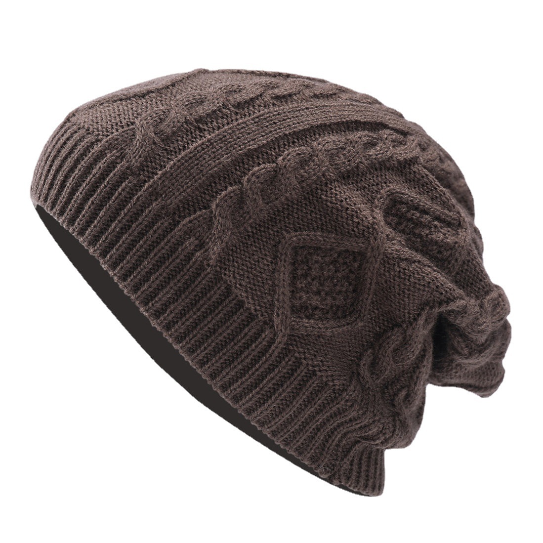 Nieuwe geplooide, pluche gebreide heren-dames-pullover, herfst- en winterruitvormige halvemaanvormige oorbescherming, warm_voghion.com