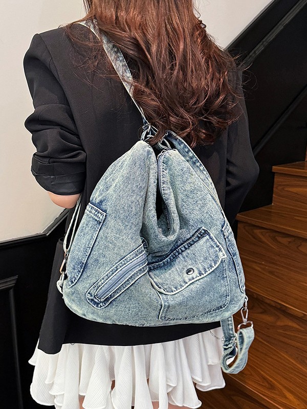Bolso Tote de mezclilla retro americano de gran capacidad para mujer nueva bolsa de mensajero de hombro de viaje de alta calidad transfronteriza