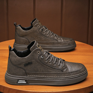 Boots Men's Shoes Autum High-Top Retro British Casual Leather Shoes High-End Work Boots One-Leg Sneakers Trendy Shoes