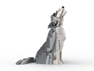 Moc-7509 Building Block Wolf Model Sculpture (with Soil Exterior Base) 473 Particle Number Gift