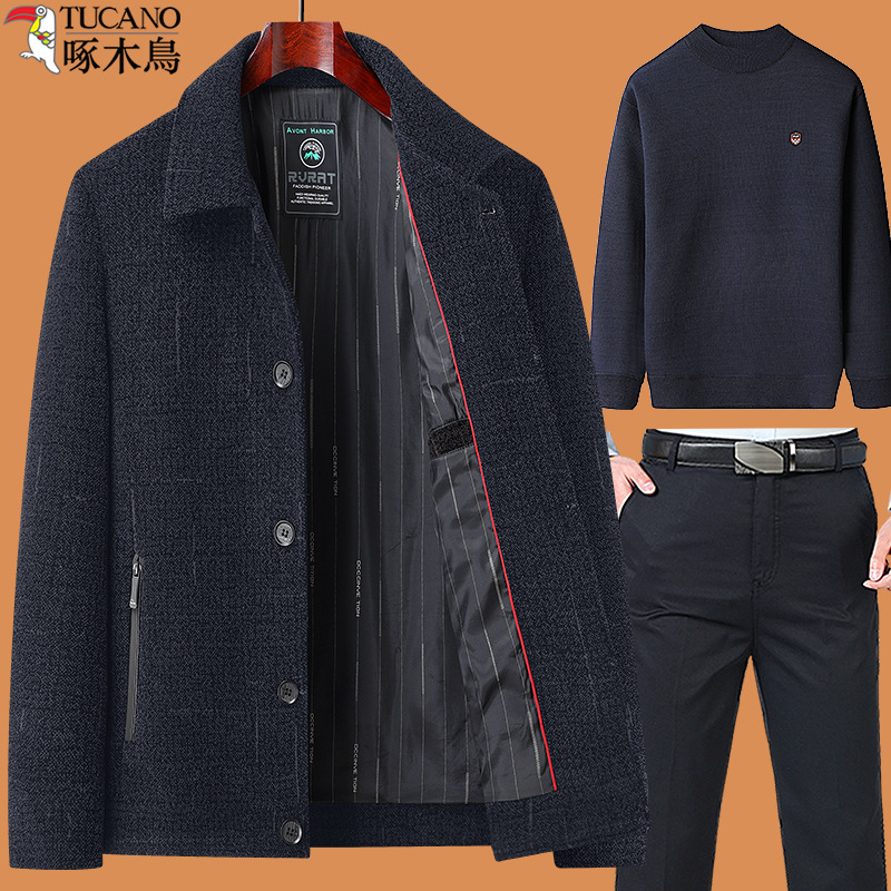 Woodpecker Middle-Aged and Elderly Men's Autumn Outerwear Suit for Dad 40 Years Old 50 Spring & Fall 60 Elderly 70 Grandpa Woolen Jacket