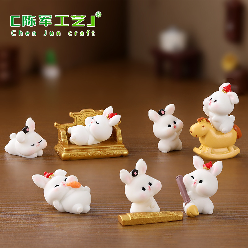 微景观可爱动物卡通天宫兔子萌兔园艺 DIY装饰品配件办公桌小摆件