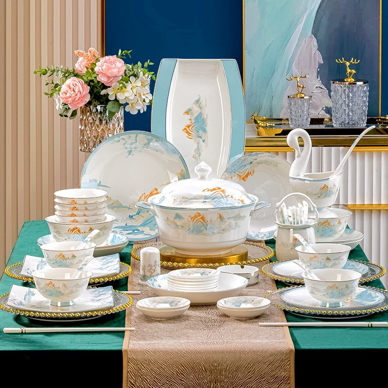 Tableware, ceramic set, gift box, Chinese style, Birthday gift, light luxury style
