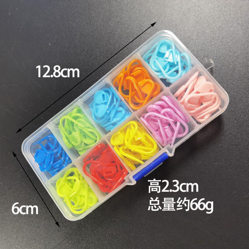 Transfronterizo 10 cuadrículas 120 piezas de plástico en caja pequeños alfileres, marcas, hebillas, suéteres, herramientas de tejido, materiales de bricolaje