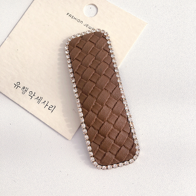 Korean Woven Pattern Diamond-studded Square Hair Clip display picture 7