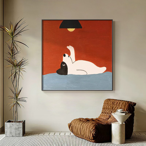 Square living room decorative painting cartoon animals red children's room wall art modern light luxury high-end entryway painting