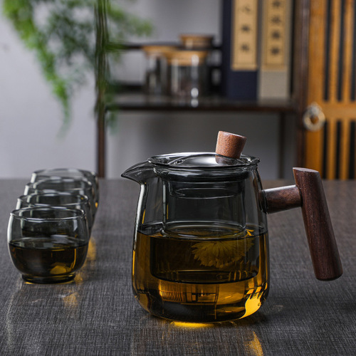 Japanese style tobacco teapot set glass teapot electric ceramic stove teapot high temperature resistant filter kettle wooden handle side handle kettle