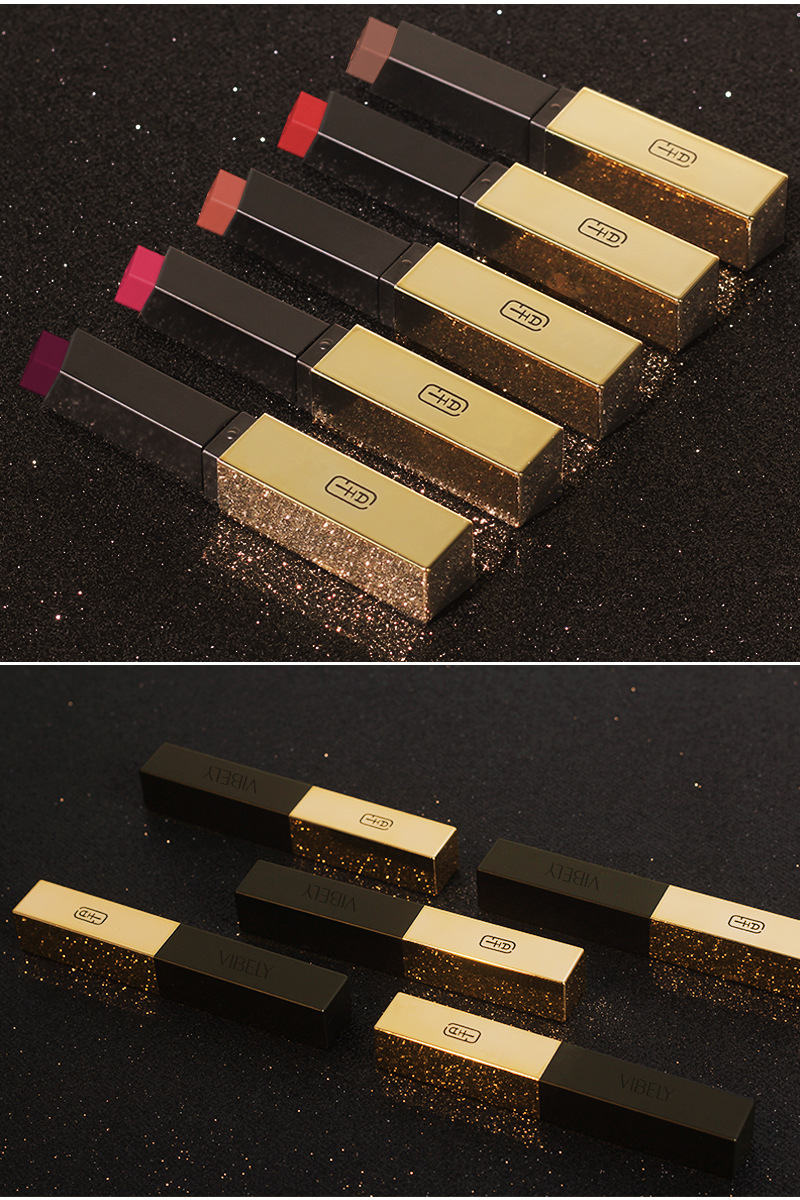 VIBELY European and American small gold bar non-stick cup matte Lipstick 16-color gold tube nude lipstick export wholesale beauty products undefined