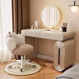 奶油风新款梳妆台小户型窄小卧室妆桌自由伸缩移动收纳一体妆台