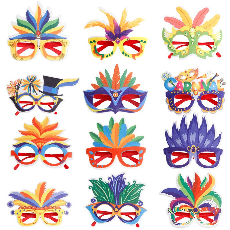 Brazilian Carnival Glasses Party Masquerade Decoration Supplies Photo Props High Hat Colorful Feather Glasses Frame
