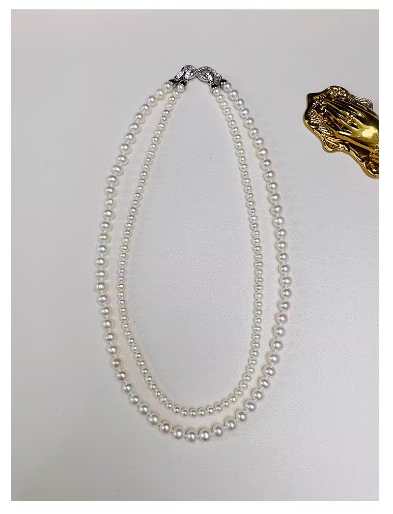 Dubbellaagse parelketting voor dames elegante hanger ketting_voghion.com
