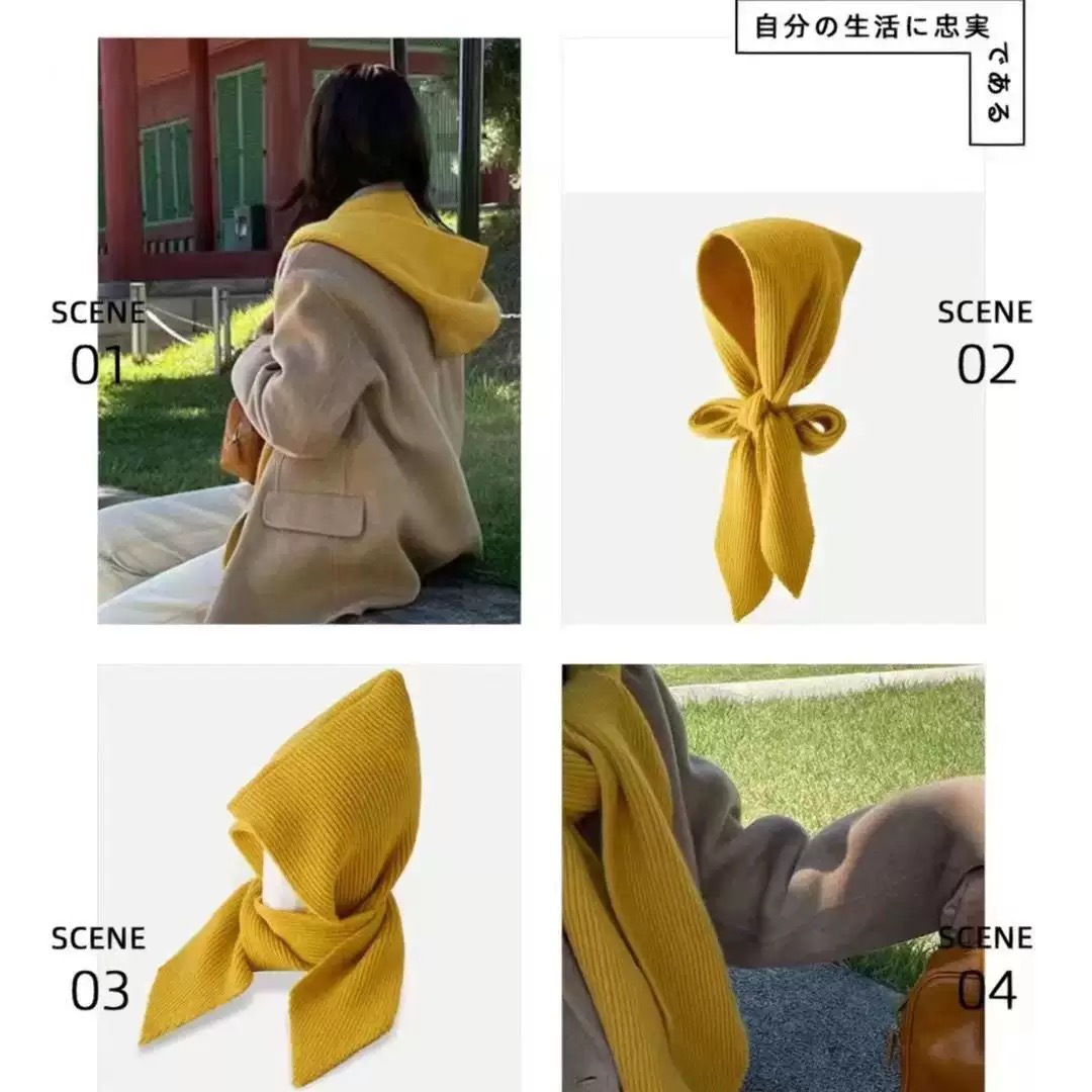 博主BI备休闲帽子围巾一体披肩假领子春秋保暖条纹毛线针织小坎肩