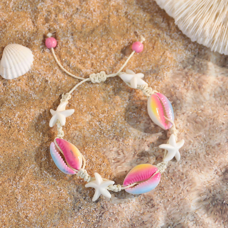 2026 Ocean Vacation Style Starfish Shell Bracelet Daisy Rainbow Print Bracelet Trendy Cross-Border Wholesale