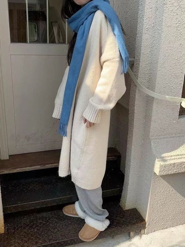 2025春新款女装百搭纯色针织开衫中长款东大门慵懒风秋冬毛衣外套|undefined