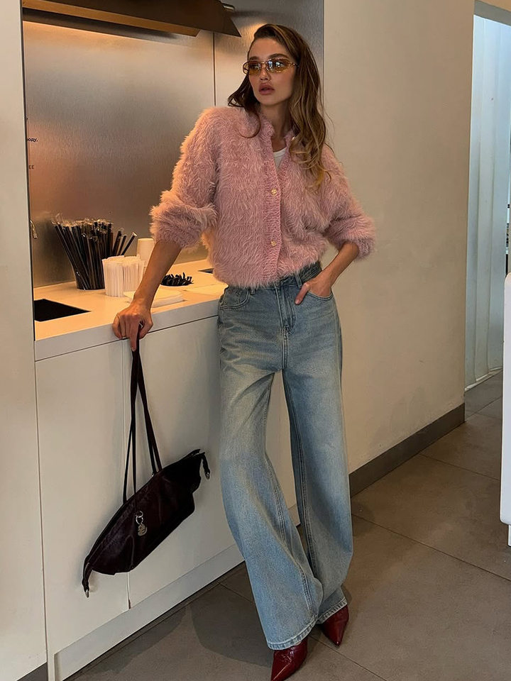 Áo cardigan len dệt kim dáng suông cổ tròn tay dài cài nút phong cách Hàn Quốc — Màu nâu, Xanh quân đội, màu hồng, Đỏ (Còn hàng) chi tiết 20