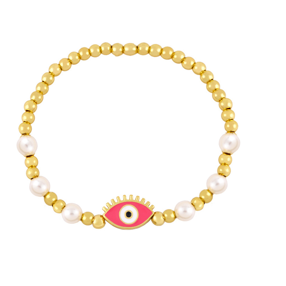 Gold Bead Pearl Beaded Woven Devil Eye Bracelet Dripping Oil Eye Copper Bracelet display picture 6
