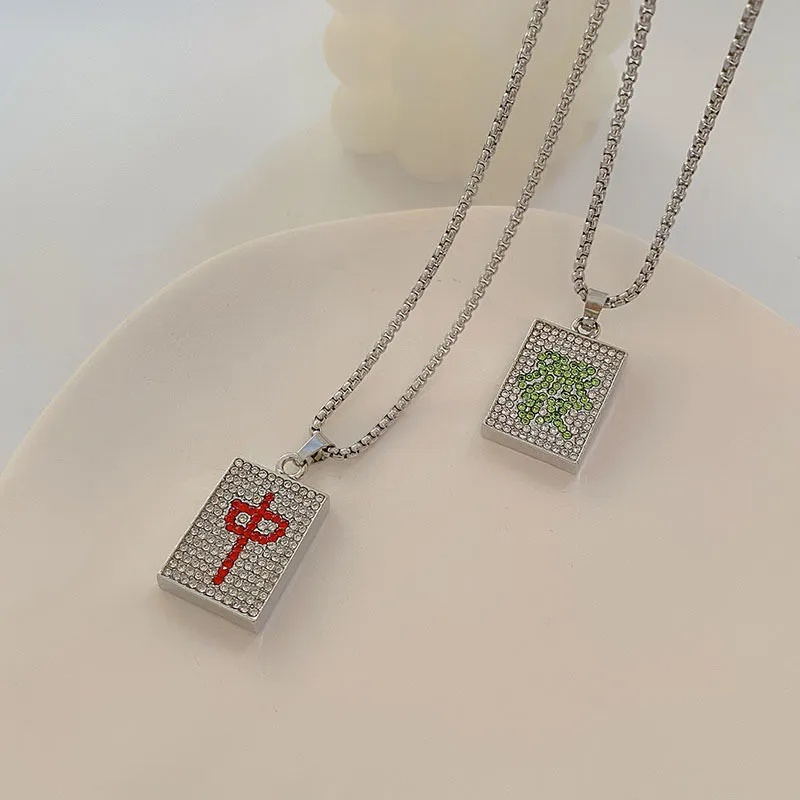 New Creative China-Chic Hip Hop Mahjong Full Diamond Red Hair Necklace Men and Women's Personalized Streets Versatile_voghion.com