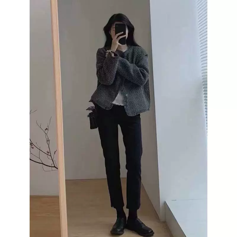 Весенняя куртка, вязаный кардиган, стиль Chanel, свободный силуэт