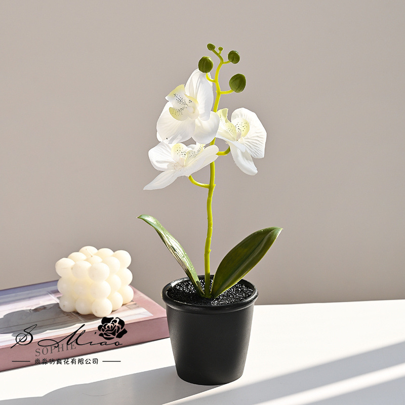 Flores falsas orquídeas mariposa impresión de serigrafía pequeña flor de bonsai decoración del hogar fotografía flores verdes artificiales adornos de boda image 12