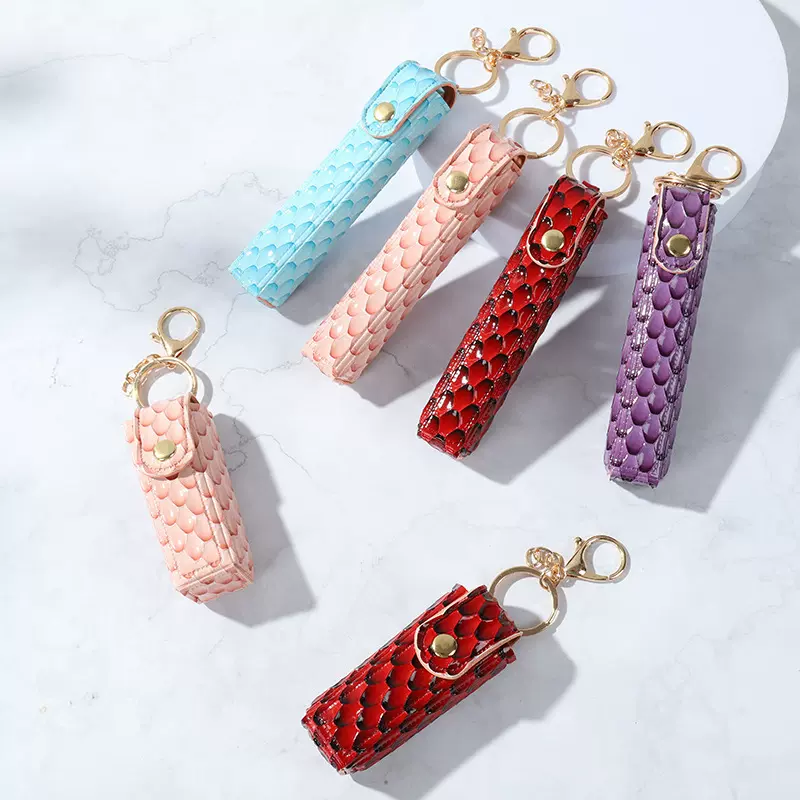 2025跨境PU花瓣纹 口红包 随身 携带 便捷式网 红钥匙扣 润唇膏袋