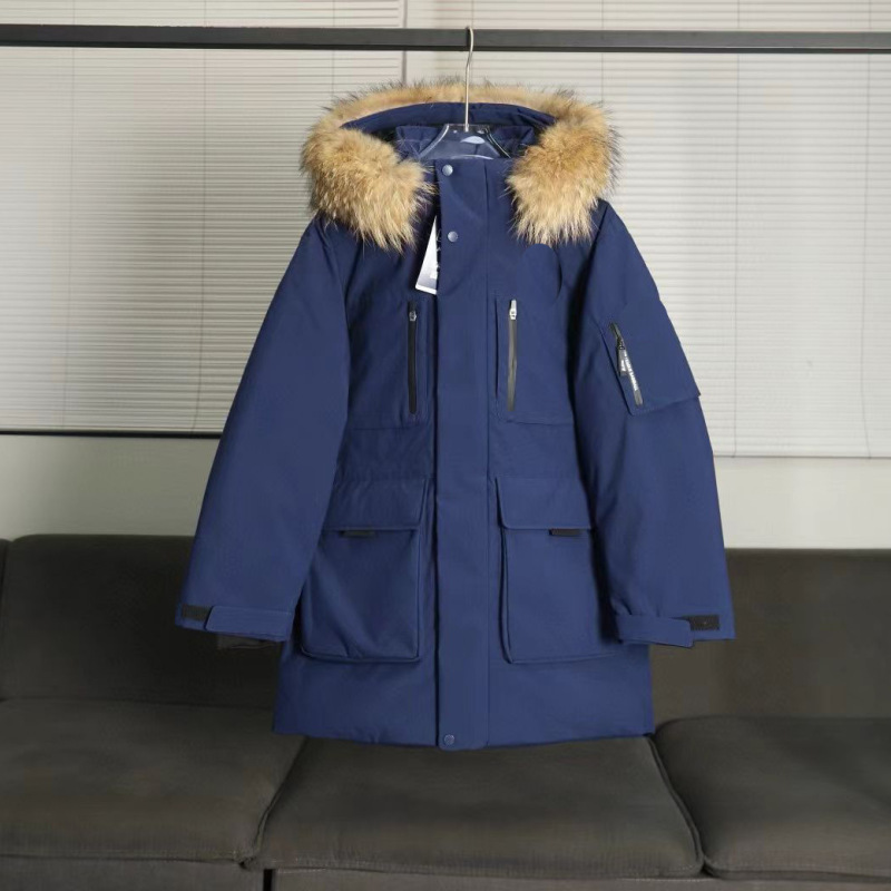 MLB冬季中长款羽绒服大毛领休闲连帽工装2代羽绒服情侣款男女同款|undefined