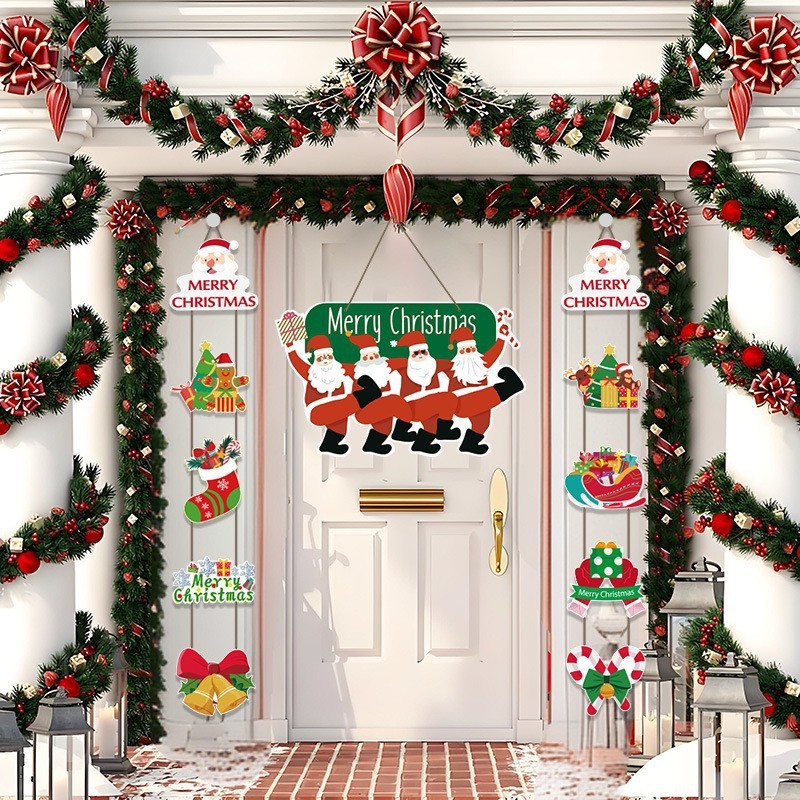 跨境新款Christmas圣诞纸质小门挂创意卡通装饰挂件场景氛围布置|undefined