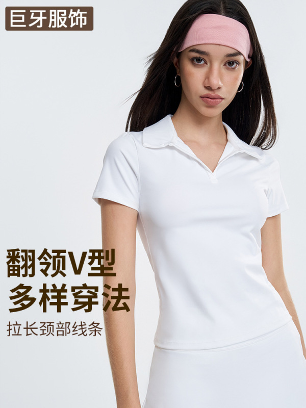 新しいスポーツ半袖レディースラペルポロシャツ速乾性吸湿発散性フィットネスTシャツテニススカートヨガスーツ|undefined