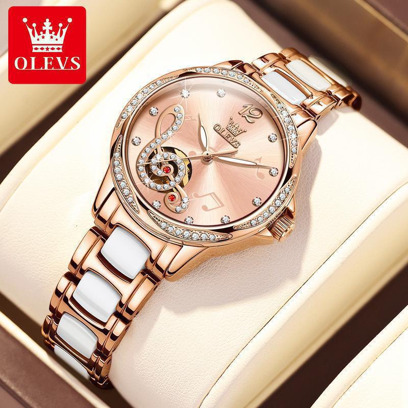 Famous Brand Ceramic Fully Automatic Mechanical Watch with Diamond Notes, Hot-Selling Women's Watch, Waterproof Women's Watch