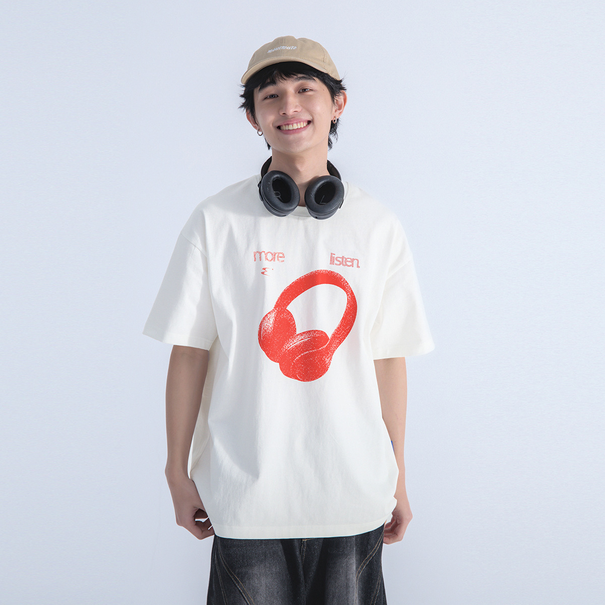 Menterma 24SSクラシック大衆ヘッドセットプリントtシャツ夏男女中性BF百合半袖