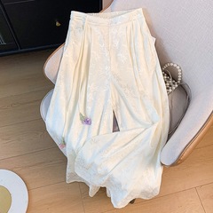 实拍新中式东方古韵气质汉服改良国风提花民族风淑女垂感百搭裤子
