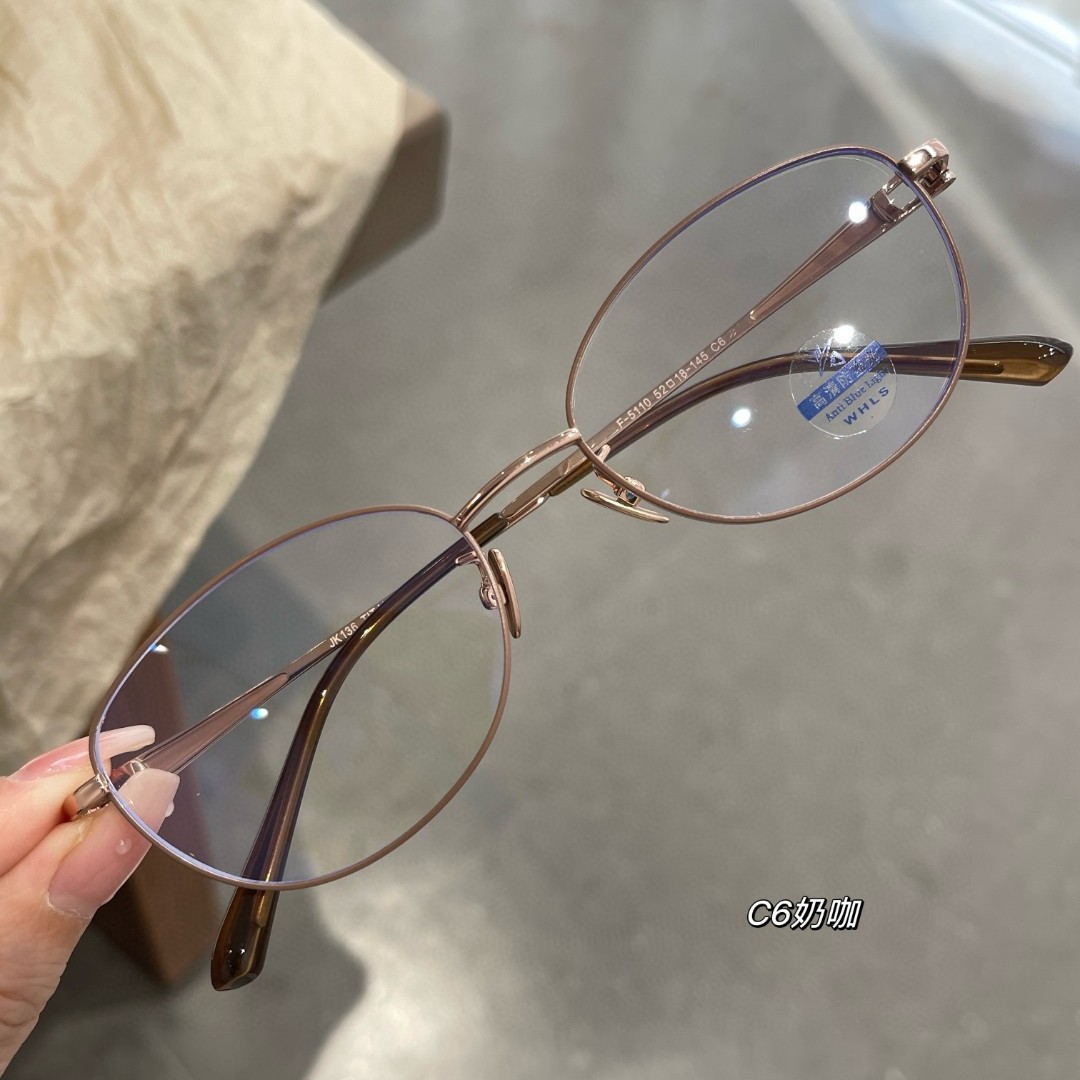 Hot-Selling Titanium Frame, Fashionable Pure Titanium Eyeglass Frame, Stylish Half-Titanium Frame, Can Be Fitted with Prescription Lenses, Oval Frame F5110