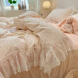 少女心韩式花边小碎花四件套纯棉床裙公主纯棉被套床上用品J^