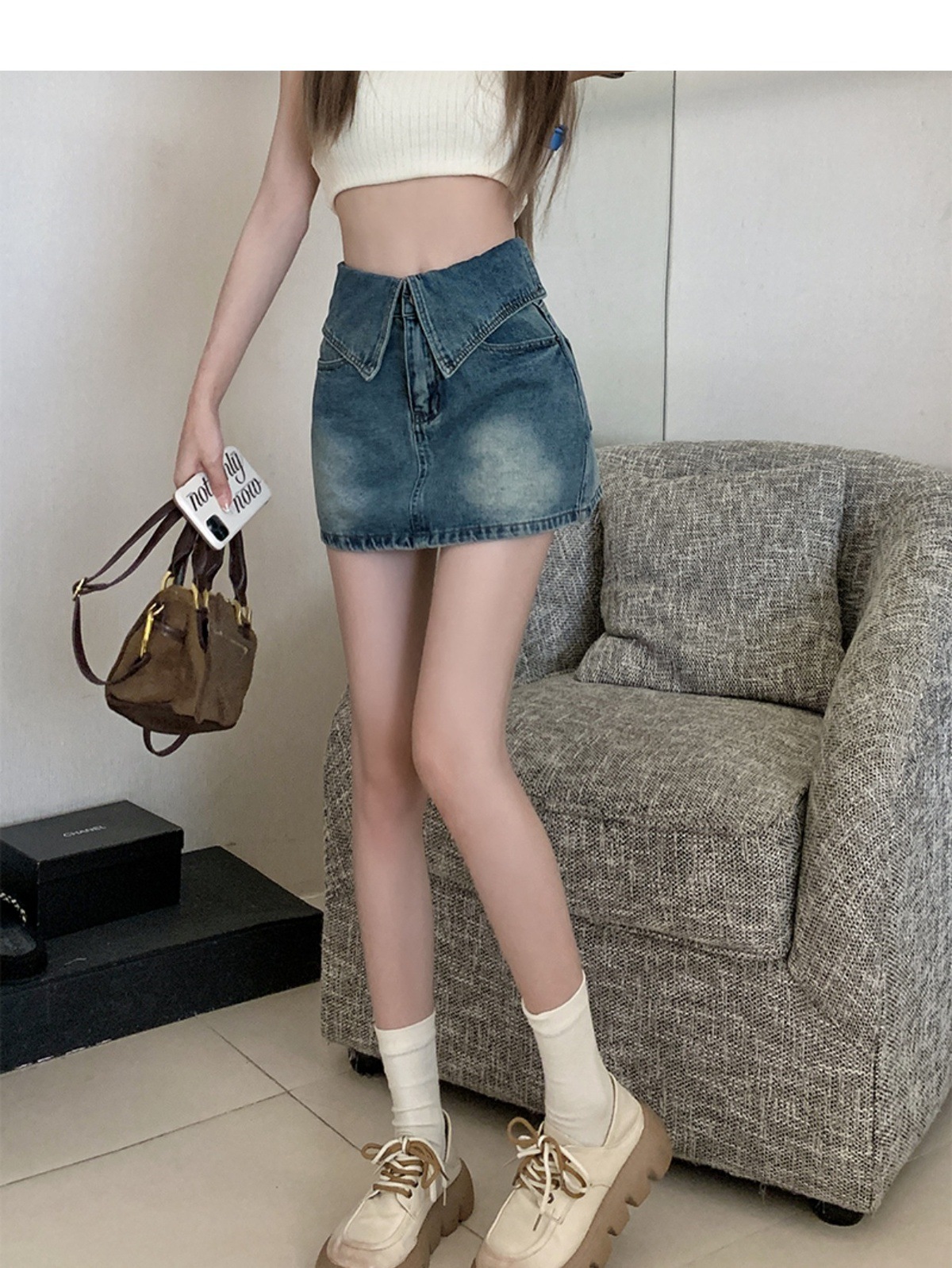 Retro Style High Waisted Denim Skirt plus Size A-Line Silhouette Women's Summer Bottoms Flattering for Petite Figures_ecoleips.com