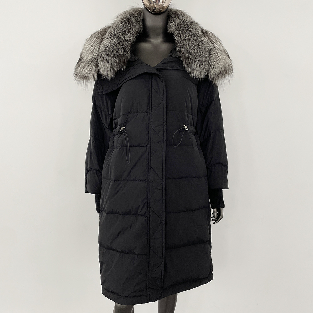 Abbigliamento da donna Nuovo piumino di alta qualità con grande collo in pelliccia di volpe argentata_voghion.com